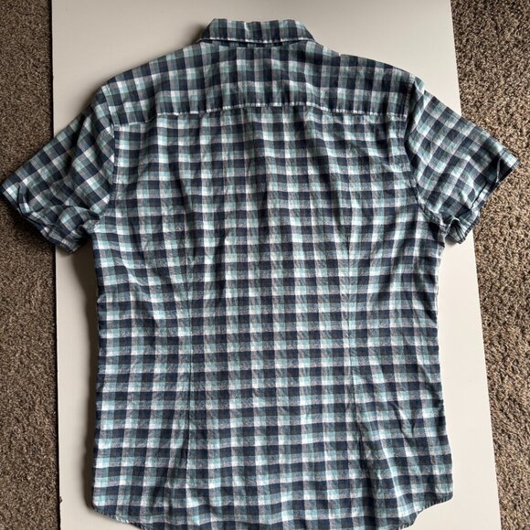John Varvatos Checkered Plaid 100% Cotton Button-Down Size Medium Blue Black - Picture 6 of 6
